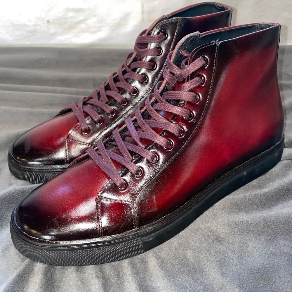 Belvedere David High-Top Leather‎ Sneakers 8.5D Burgundy Oxblood • Streetwear